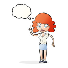 cartoon happy woman with idea with thought bubble