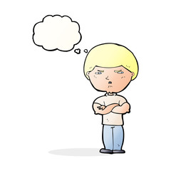 cartoon grumpy man with thought bubble
