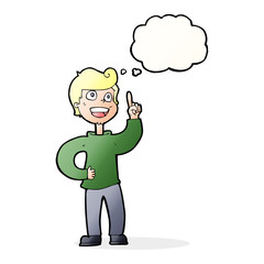 cartoon boy with great idea with thought bubble