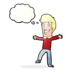 cartoon happy man with thought bubble