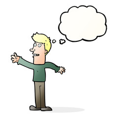 cartoon man reaching with thought bubble