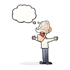 cartoon stressed old man with thought bubble