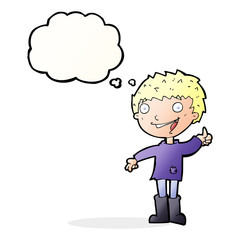 cartoon excited boy with thought bubble