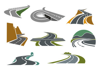 Highway and road icons for transportation design