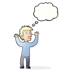 cartoon excited boy with thought bubble