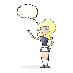 cartoon pretty waitress with thought bubble