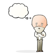 cartoon worried old man with thought bubble
