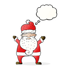 cartoon stressed out santa with thought bubble