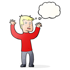 cartoon terrified man with thought bubble