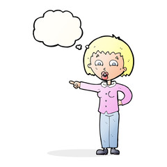 cartoon pointing woman with thought bubble