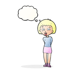 cartoon surprised woman with thought bubble