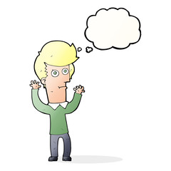 cartoon shocked man with thought bubble