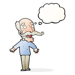 cartoon old man gasping in surprise with thought bubble