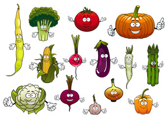 Healthy cartoon happy farm vegetables