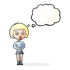 cartoon suspicious girl with thought bubble