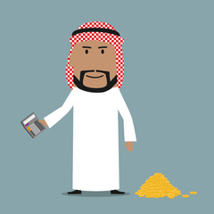 Happy arab businessman counting money