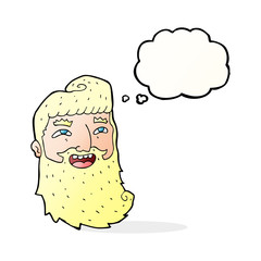 cartoon laughing bearded man with thought bubble