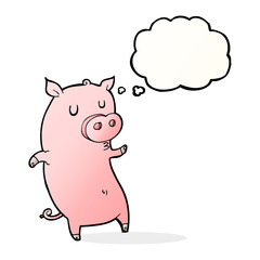 funny cartoon pig with thought bubble