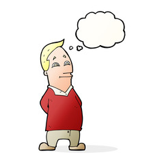 cartoon friendly man with thought bubble
