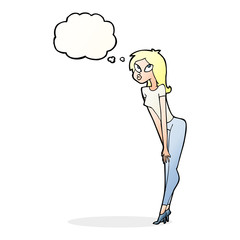 cartoon attractive girl with thought bubble