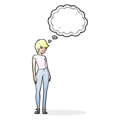 cartoon modern attractive woman with thought bubble