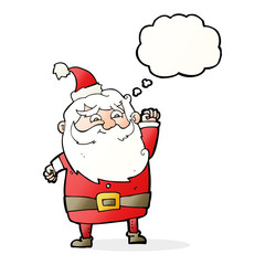 cartoon santa claus with thought bubble