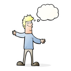 cartoon happy man with thought bubble