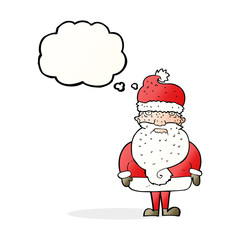 cartoon santa claus with thought bubble