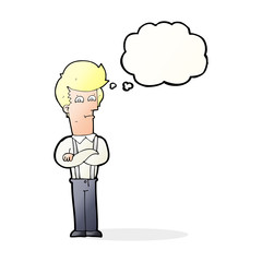 cartoon annoyed man with thought bubble