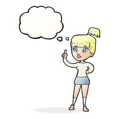 cartoon attractive girl with idea with thought bubble