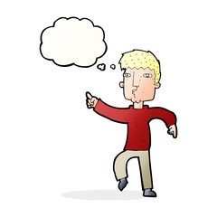 cartoon dancing man with thought bubble