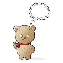 cartoon bear waving with thought bubble