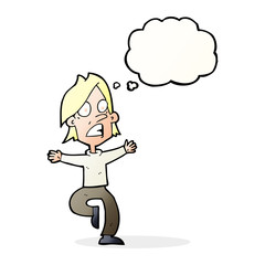 cartoon panicking man with thought bubble