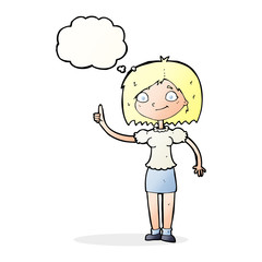 cartoon woman with idea with thought bubble