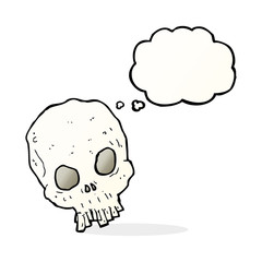 cartoon spooky skull with thought bubble