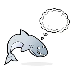 Foto op Plexiglas cartoon haai met gedachte zeepbel © lineartestpilot