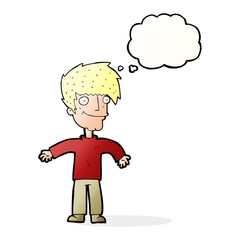 cartoon happy man with thought bubble