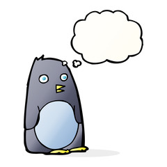 cartoon penguin with thought bubble