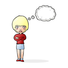 cartoon annoyed woman with thought bubble