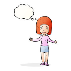 cartoon annoyed woman with thought bubble