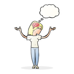 cartoon intelligent woman with thought bubble