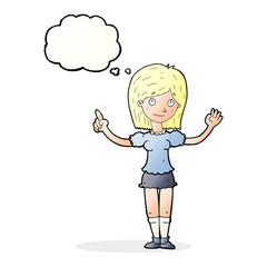 cartoon woman explaining idea with thought bubble