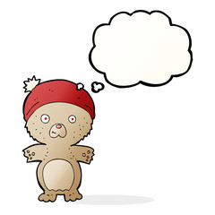 cartoon cute teddy bear in hat with thought bubble
