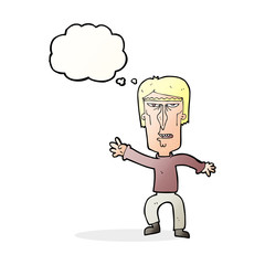 cartoon angry man waving warning with thought bubble