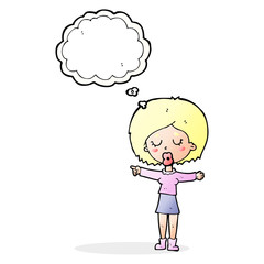 cartoon pointing woman with thought bubble