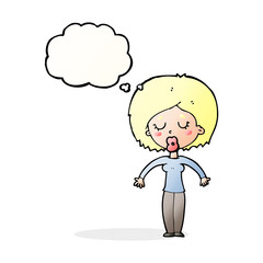 cartoon woman with closed eyes with thought bubble