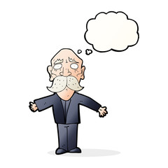 cartoon disapointed old man with thought bubble