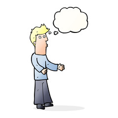 cartoon man explaining with thought bubble