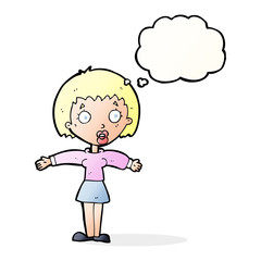cartoon shocked woman with thought bubble