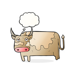 cartoon cow with thought bubble